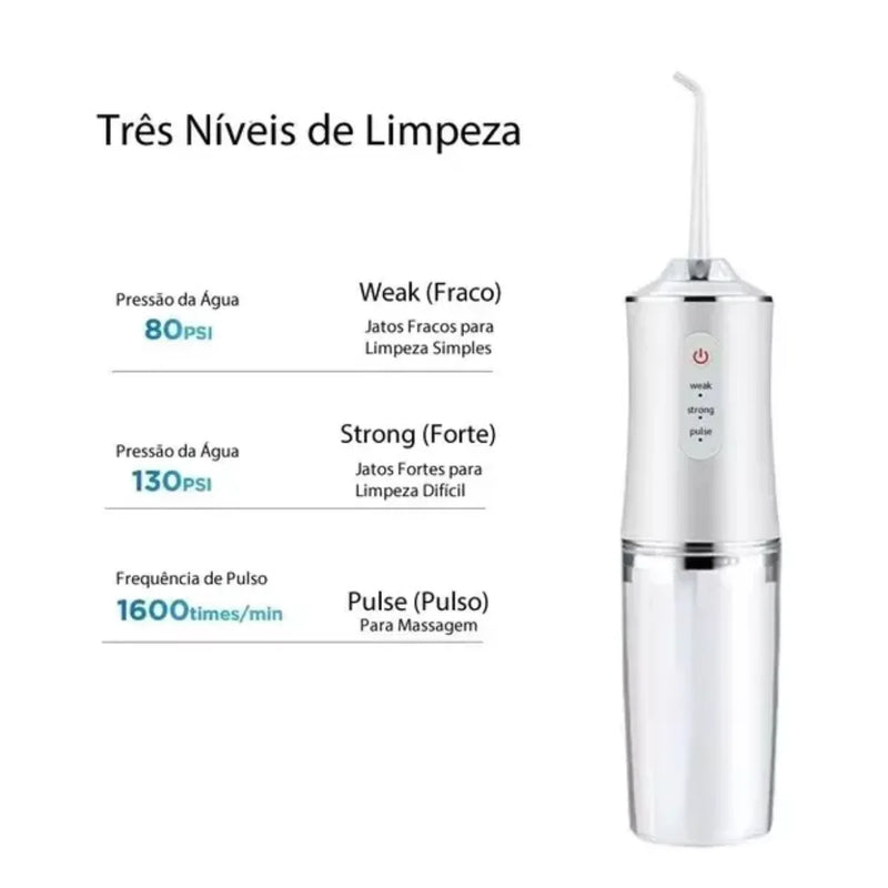 Irrigador Dental Oral Recarregavél 220ml Higiene Limpeza Bucal Portátil Limpador de Dente